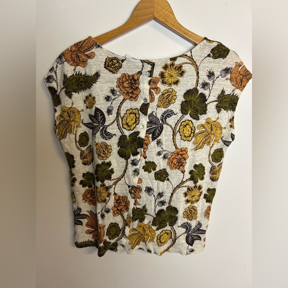 Nicole Miller Floral Print Blouse 100% Linen Size M Fall Cottagecore boho - Picture 6 of 10
